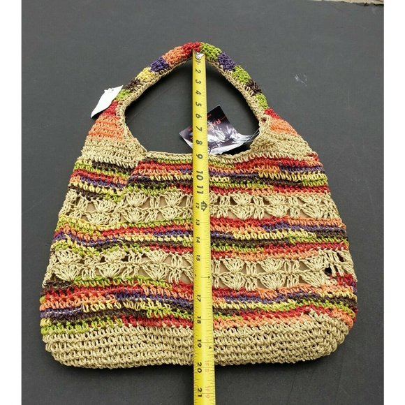Rampage Raffia Straw Purse Multicolor Hobo Bag Tote Handbag - Picture 4 of 7